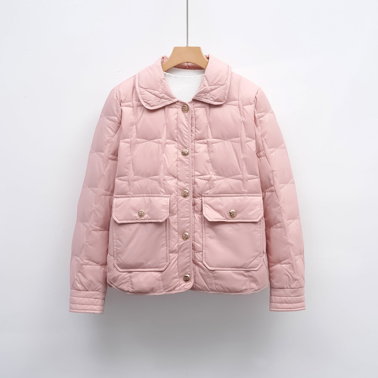 Street-wave Women Quilted Jacket With Button Closure And Front Pockets Lightweight Warm Coat