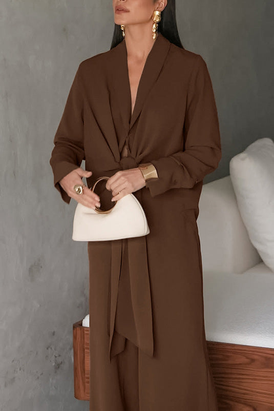 Street-wave V-Neck Tie-Front Two-Piece Suit For Women With Wide-Leg Pants Elegant Comfort