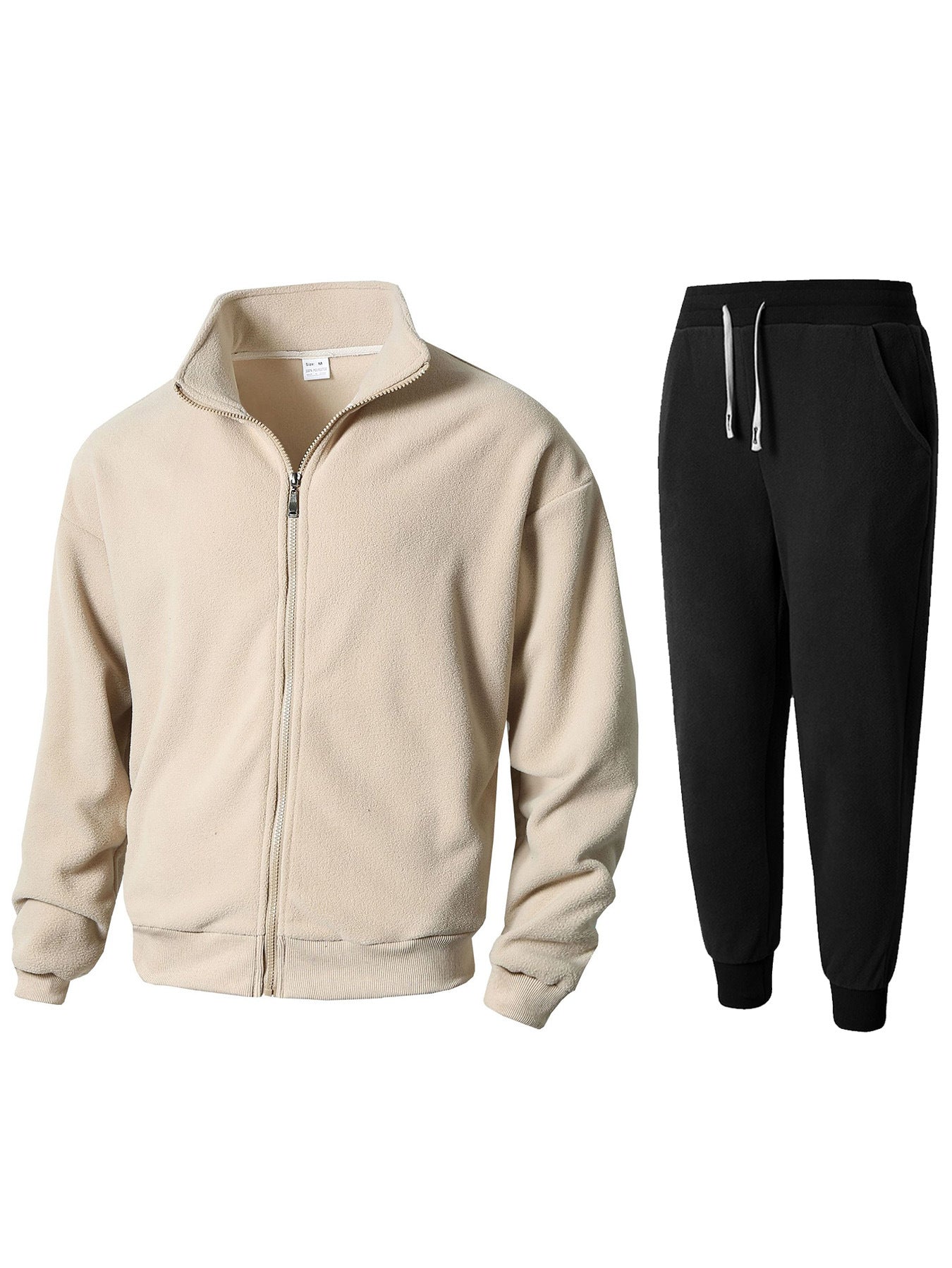 Street-wave Men's Fleece Tracksuit Set With High Collar For Cozy Home Comfort All Day Everyday Comfort