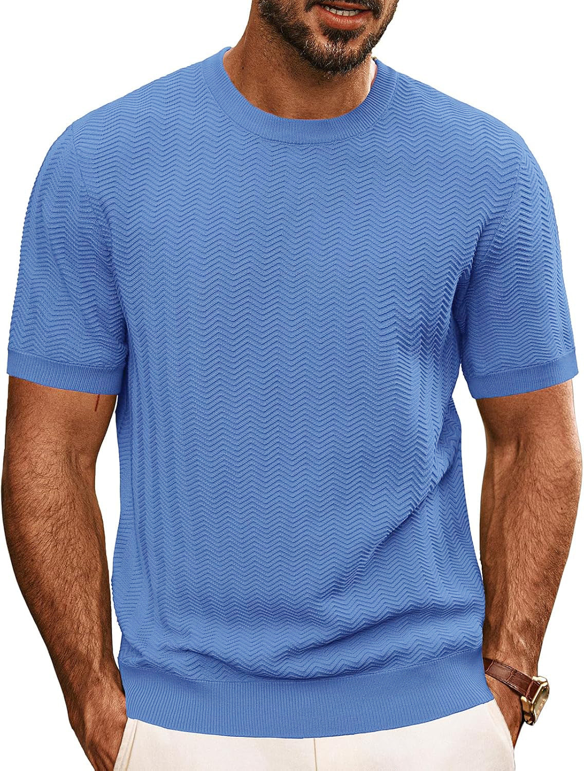 Men's Structured Knit Crewneck T Shirt Streetwave Modern Comfort Versatile Everyday Wear