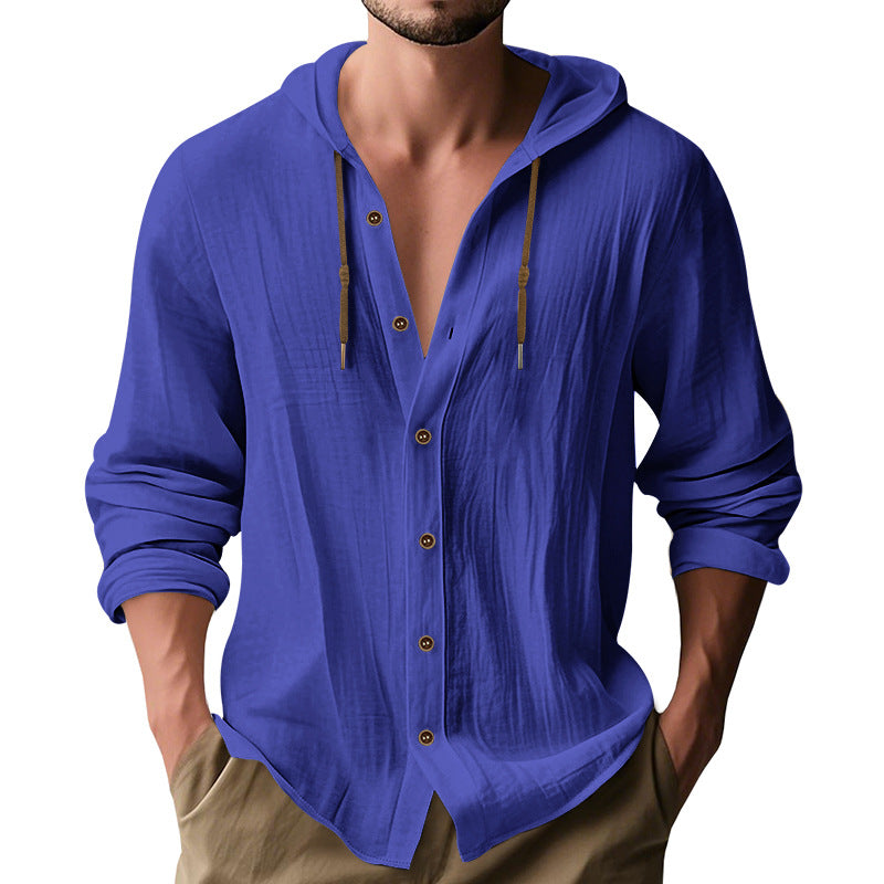 Breathable Cotton Hooded Shirt For Men With Button Front And Adjustable Drawstring Streetwave