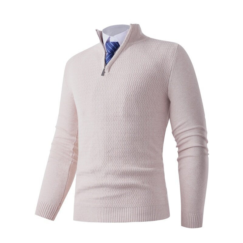 Street-wave Men's Knit Pullover With Stand Collar Textured Design Soft Comfort All Season