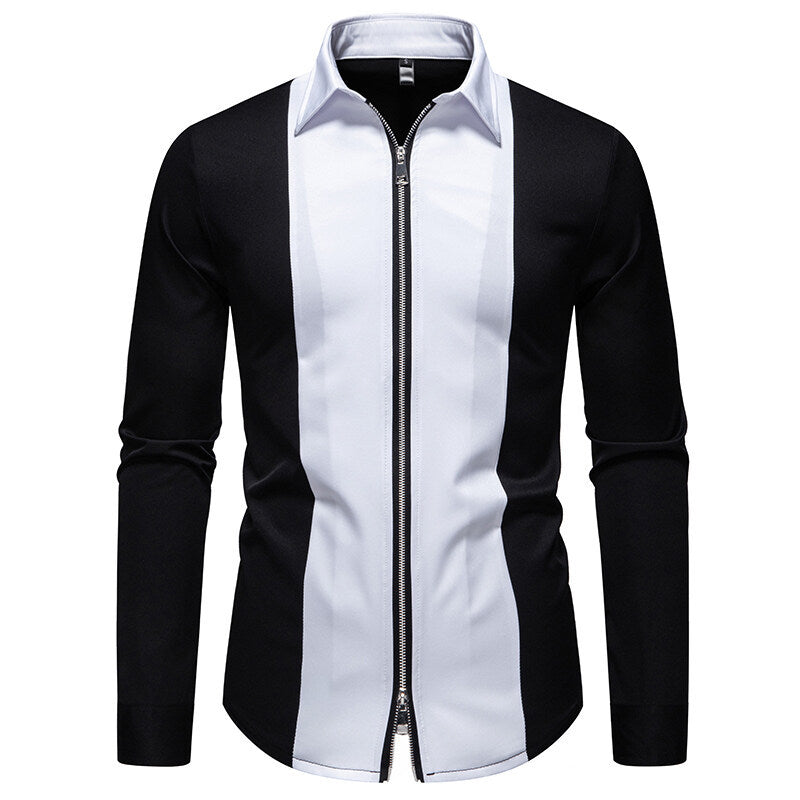 Street-wave Mens Stand Collar Long Sleeve Shirt With Contrast Piping For Modern Style