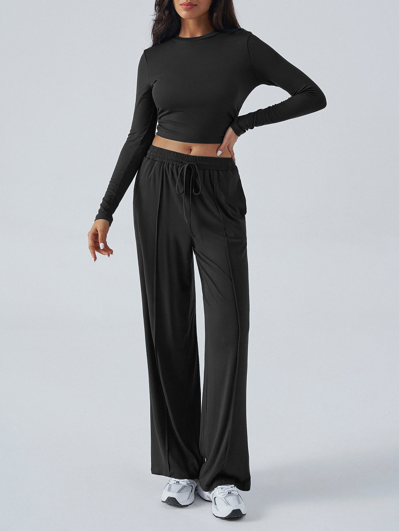 Street Wave Women Lounge Set Soft Cozy Fabric With Drawstring Waist Wide Leg Pants For Everyday Comfort