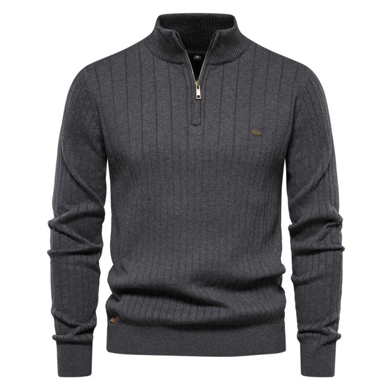Street-wave Men's Half Zip Ribbed Knit Pullover for Casual and Formal Wear All Season Comfort