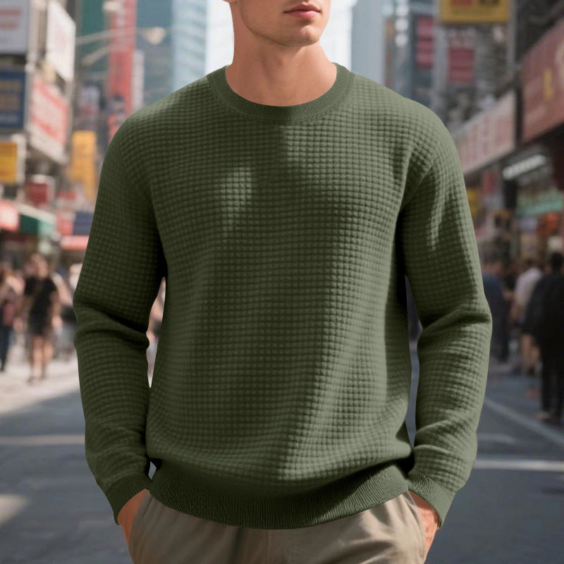 Street Wave Mens Textured Knit Sweater Warm Structured Fabric Crew Neck Premium Comfort For Cold Weather
