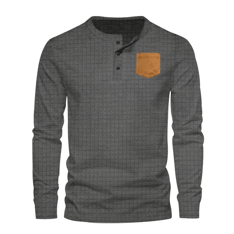 Mens Long Sleeve Shirt With Structured Grid Design Pocket Street-Wave Premium Cotton For Everyday Casual