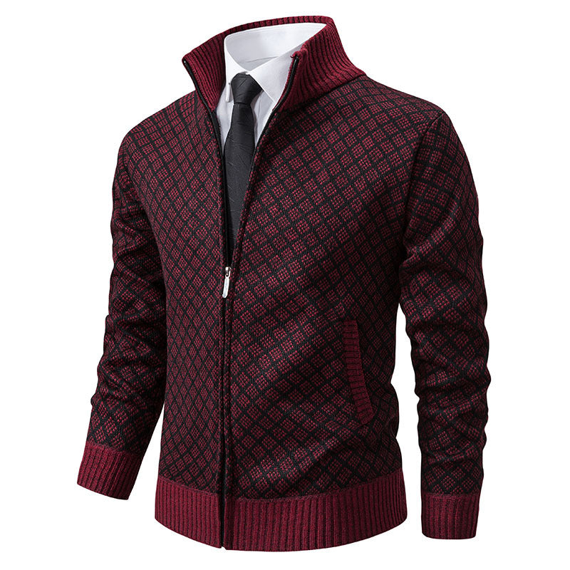 Street-wave Mens Cable Knit Cardigan With Zipper High Collar Premium Warmth For Everyday Smart Casual