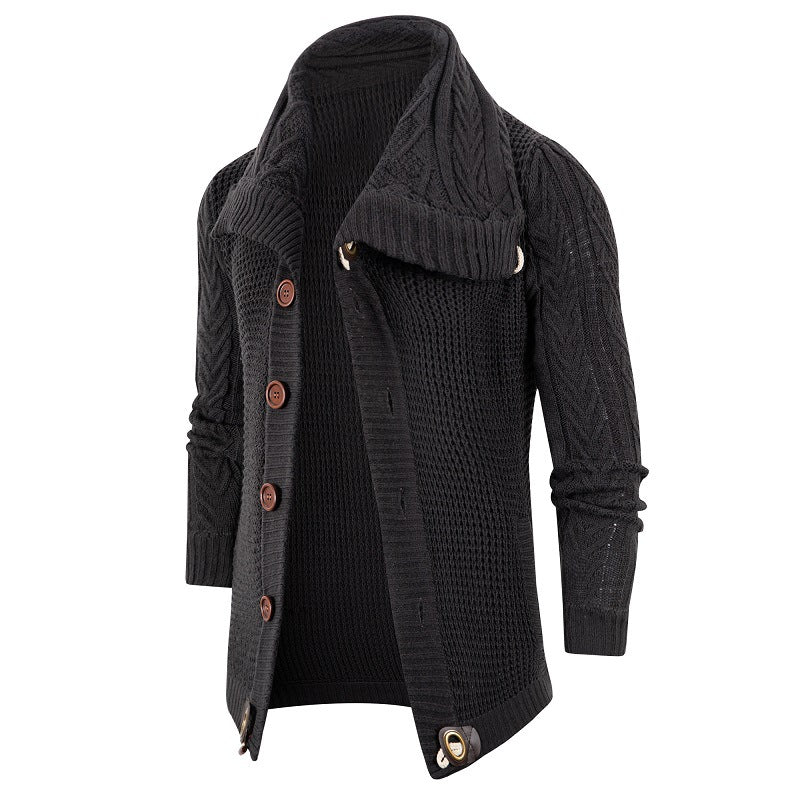 Streetwave Mens Chunky Knit Cardigan With Wrap Collar Soft Cotton Blend Cozy Warmth