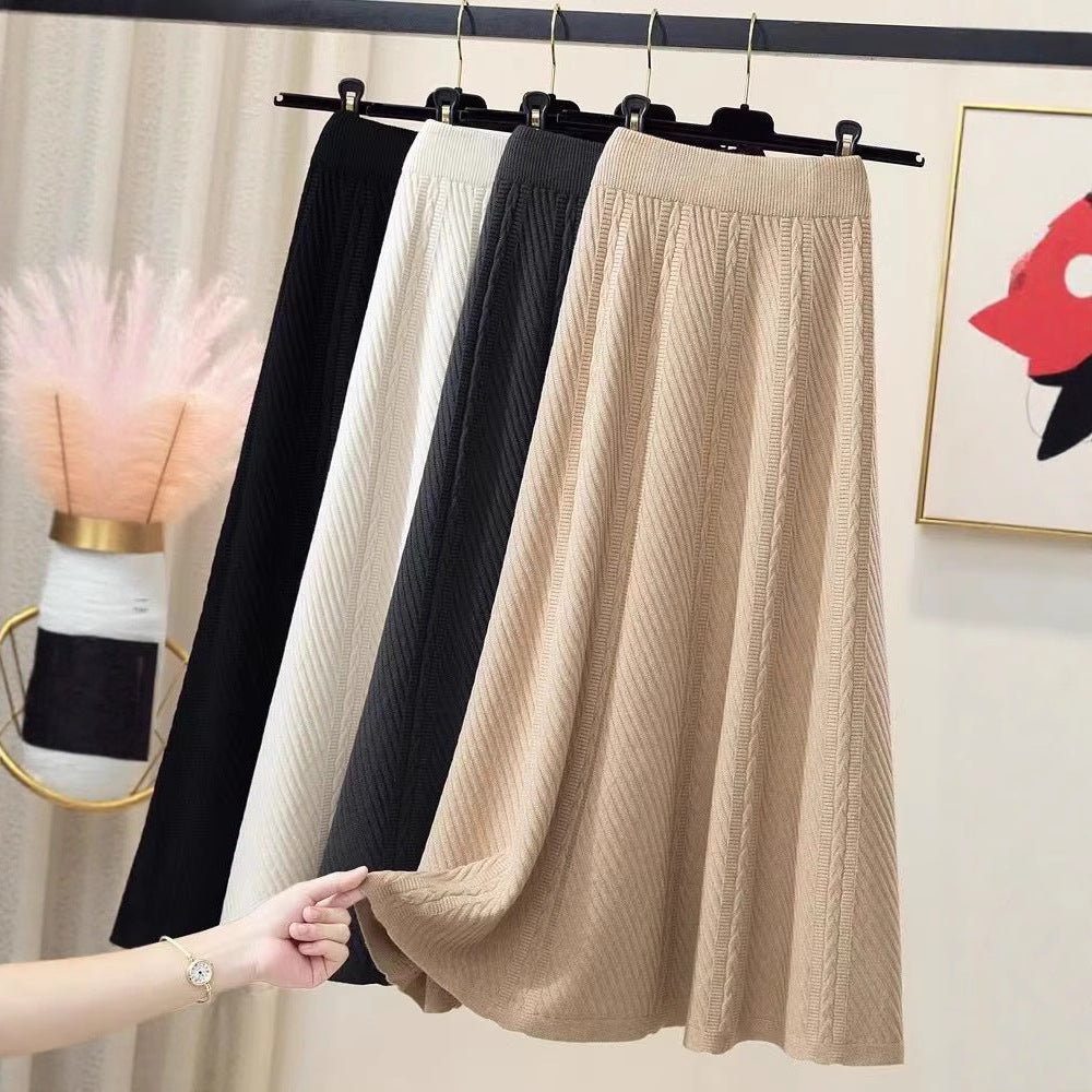 Pleated Midi Skirt With Elastic Waistband For Women Street-wave Fine Textured Fabric Versatile
