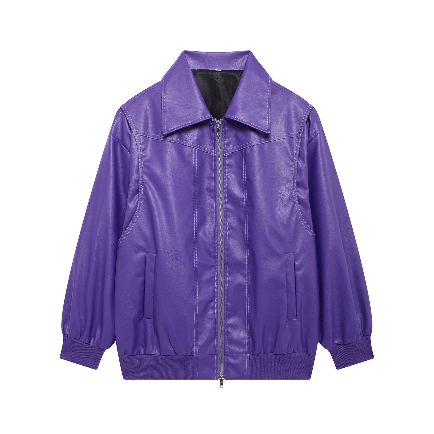 Women Faux Leather Jacket Street-Wave Casual Fit With Elastic Hem For Urban Style Lovers