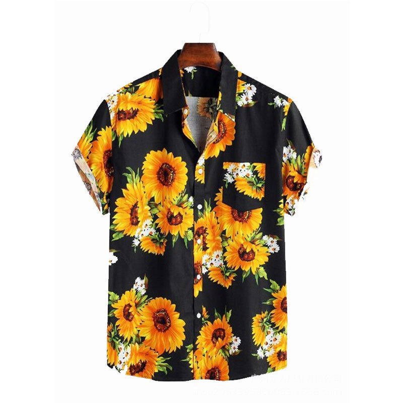 Men's Lightweight Sunflower Print Short Sleeve Shirt By Streetwave Bold Breathable Cotton Summer Essential