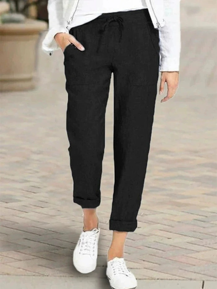 Streetwave Womens Relaxed Linen Pants With Elastic Waistband And Practical Pockets For All Day Comfort
