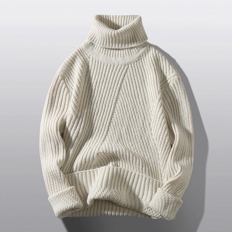 Street-Wave Womens Chunky Knit Turtleneck Sweater With Rib Pattern Cozy Warm Rollneck
