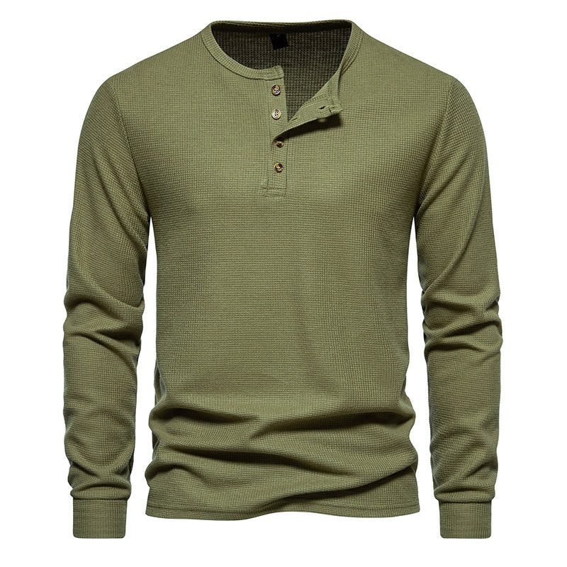 Street-Wave Mens Henley Long Sleeve Shirt With Textured Knit Placket For All Day Comfort
