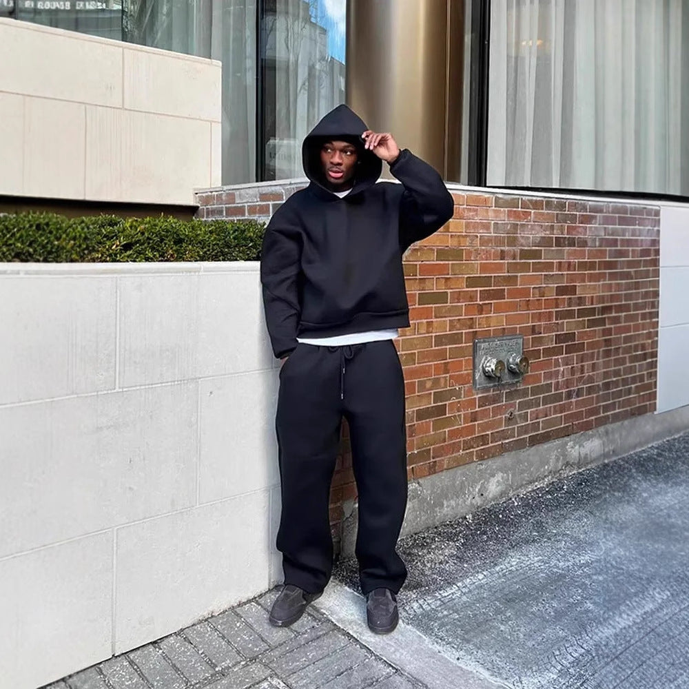 Unisex Cotton Blend Tracksuit Set With Hoodie And Pockets Oversized Fit Nordic Flair By Street-Wave
