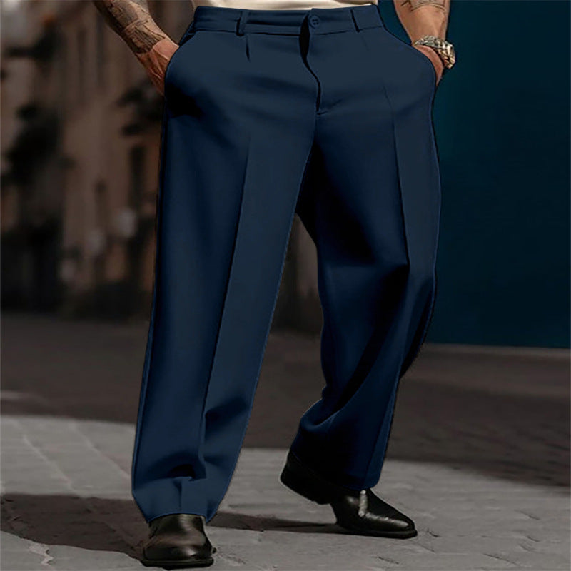 Street-Wave Men's High-Waisted Wide-Leg Suit Trousers for Timeless Elegance and Comfort