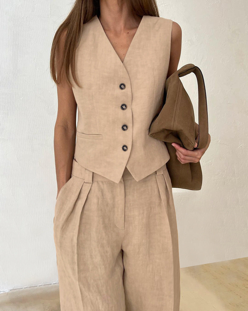 Streetwave Cotton Linen V Neck Vest Set With Long Pants For Women Effortless Chic Comfort