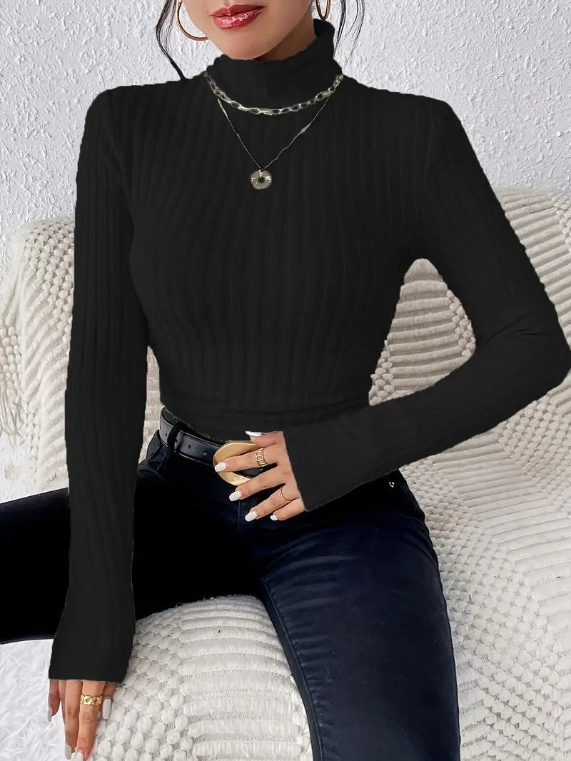Streetwave Womens Ribbed Knit Turtleneck Sweater Long Sleeve Cozy Warm Chic Everyday