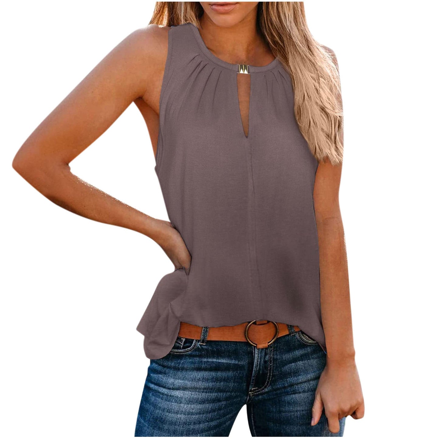 Streetwave Women's Elegant Sleeveless Top With Decorative Pleated Neckline For Flattering Fit