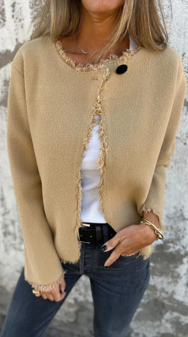 Street Wave Wool Coat With Frosted Edge Detailing For Women Cozy Timeless Warmth In Cold Weather