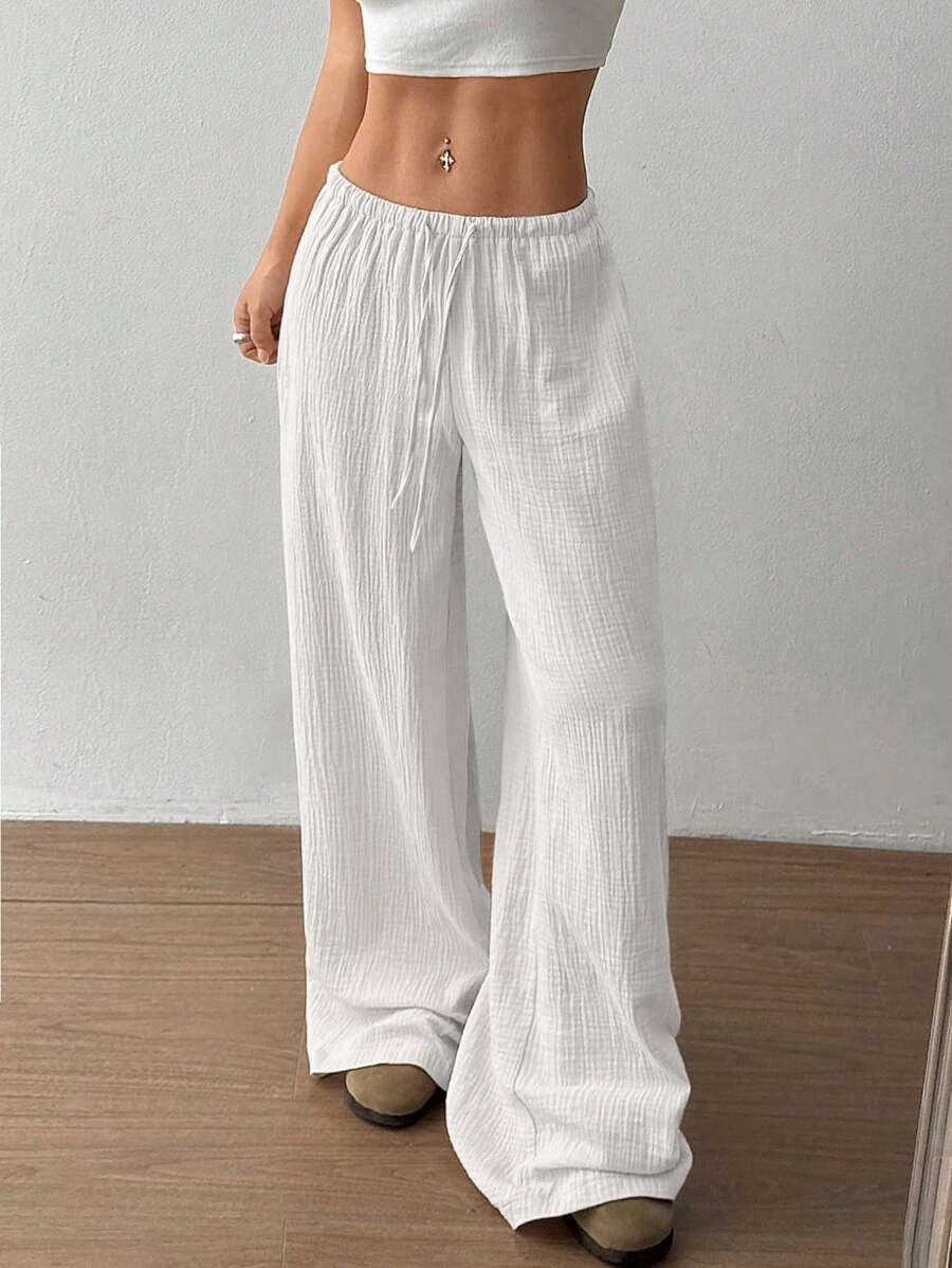Street Wave Womens Wide Leg Summer Pants With Elastic Waistband Breathable Lightweight
