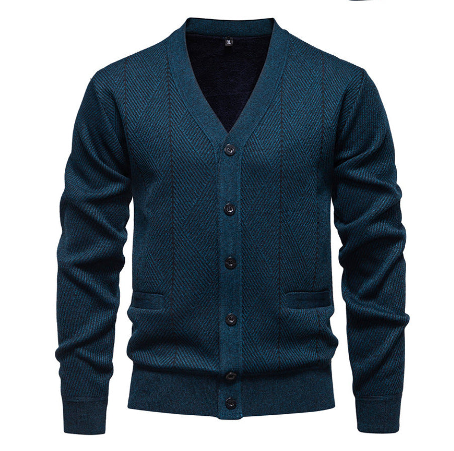 Street-Wave Mens Cardigan With Unique Diamond Pattern Breathable Cotton Blend Comfort For Men