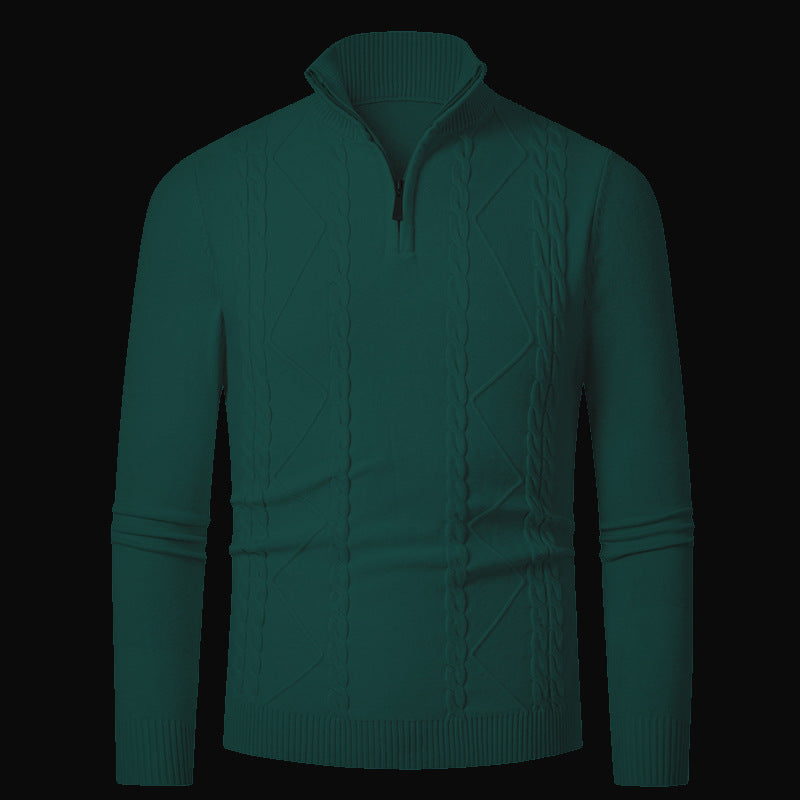 Mens Zip Front Knit Pullover With Cable Pattern By Street Wave Modern Lightweight Winter Sweater For Men