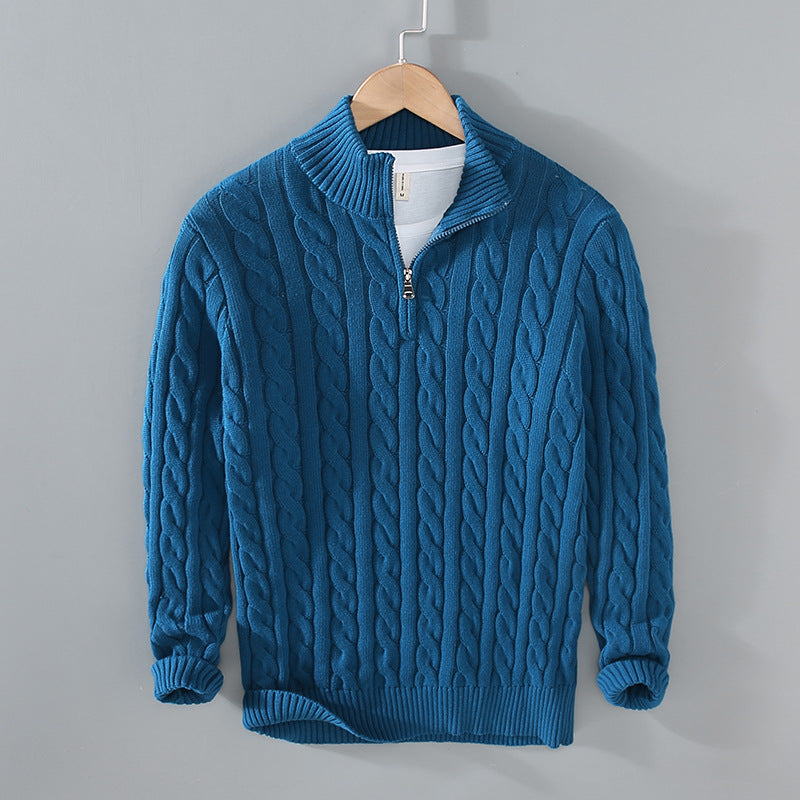 Street Wave Men Half Zip Cable Knit Pullover With Classic Pattern Black