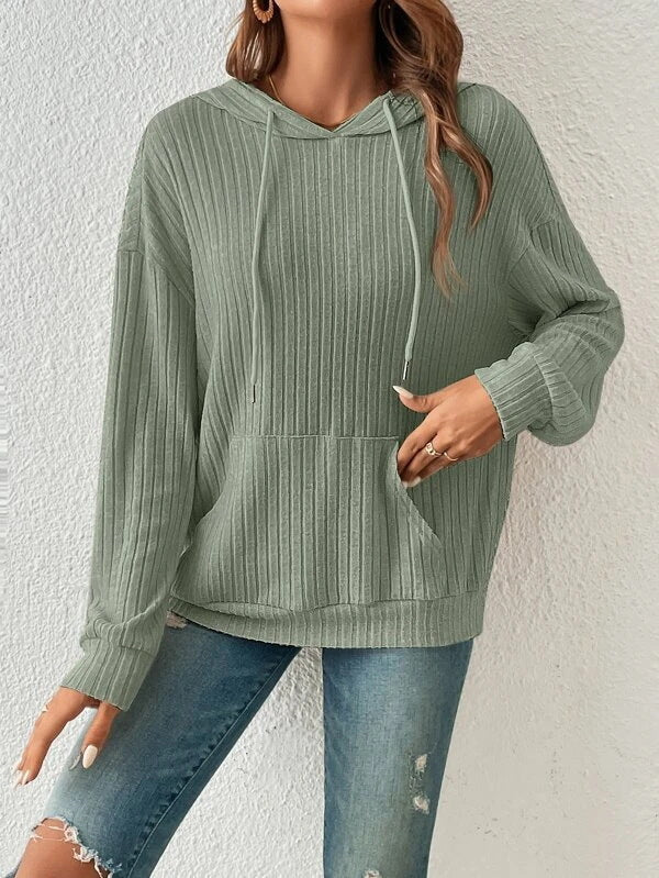 Street-Wave Claire Unisex Casual Hoodie With Ribbed Knit And Kangaroo Pocket