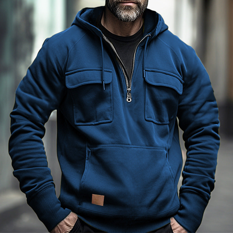 Streetwave Mens Hoodie With Practical Chest Pockets For Urban Modern Men Everyday Comfort