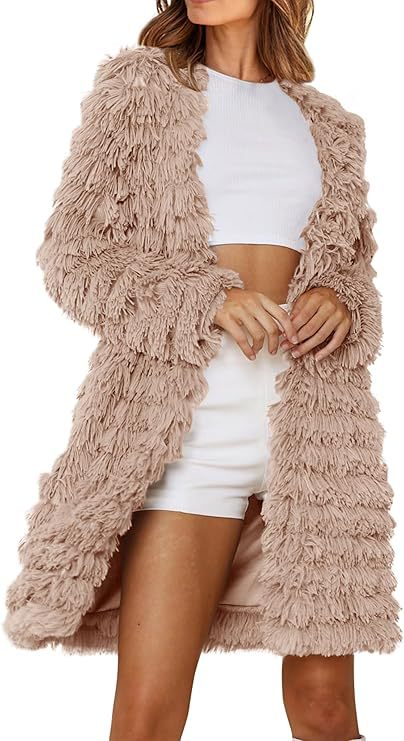Street-Wave Women Long Fringe Coat With Soft Fluffy Texture For Chic Winter Style