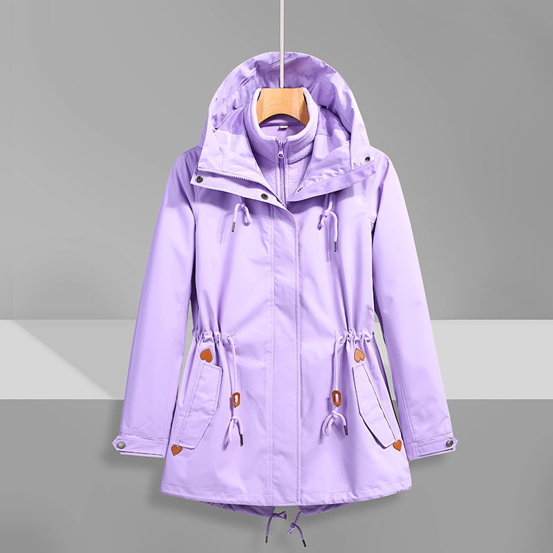 Street-Wave Waterproof Transitional Jacket for Women with Adjustable Hood and Practical Pockets