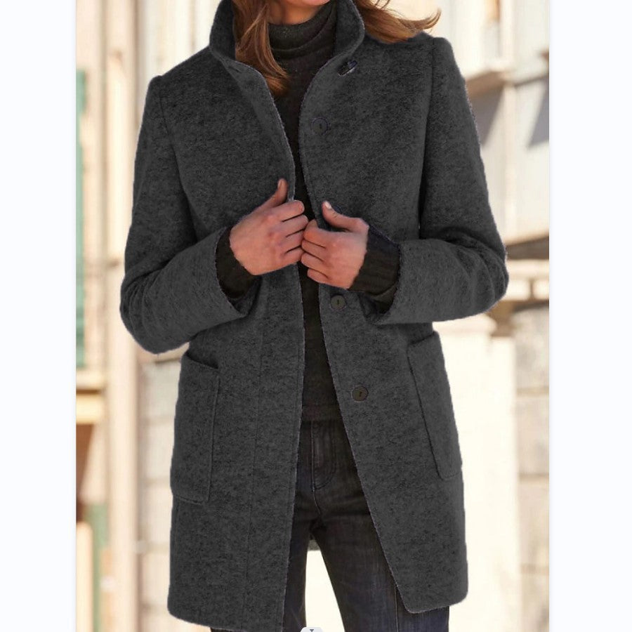 Street-Wave Elegant Buttoned Women's Coat Green Timeless Chic Outerwear For Modern Ladies