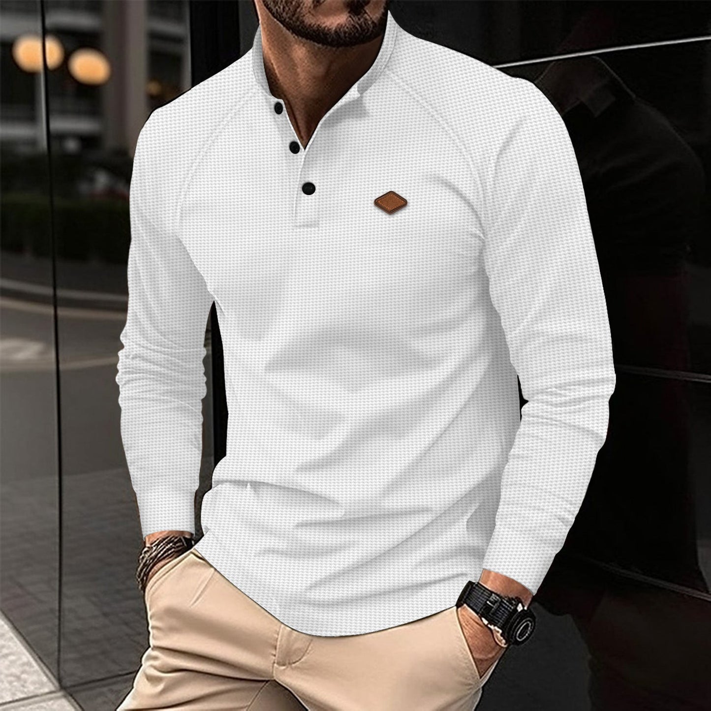 Street-wave Men's Long Sleeve Shirt With Subtle Pattern And Modern Collar For Smart Casual