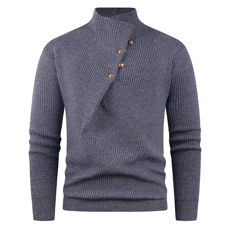Street-Wave Men's Knit Pullover With Modern Stand Collar And Premium Decorative Button Detailing