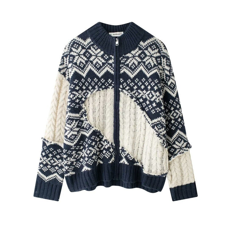 Street-Wave Women's Norwegian Knit Cardigan With Modern Pattern For Cozy Warmth Everyday
