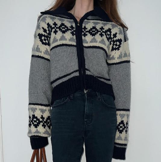 Streetwave Womens Floral Knit Cardigan With High Collar For Cool Days Premium Wool Warm