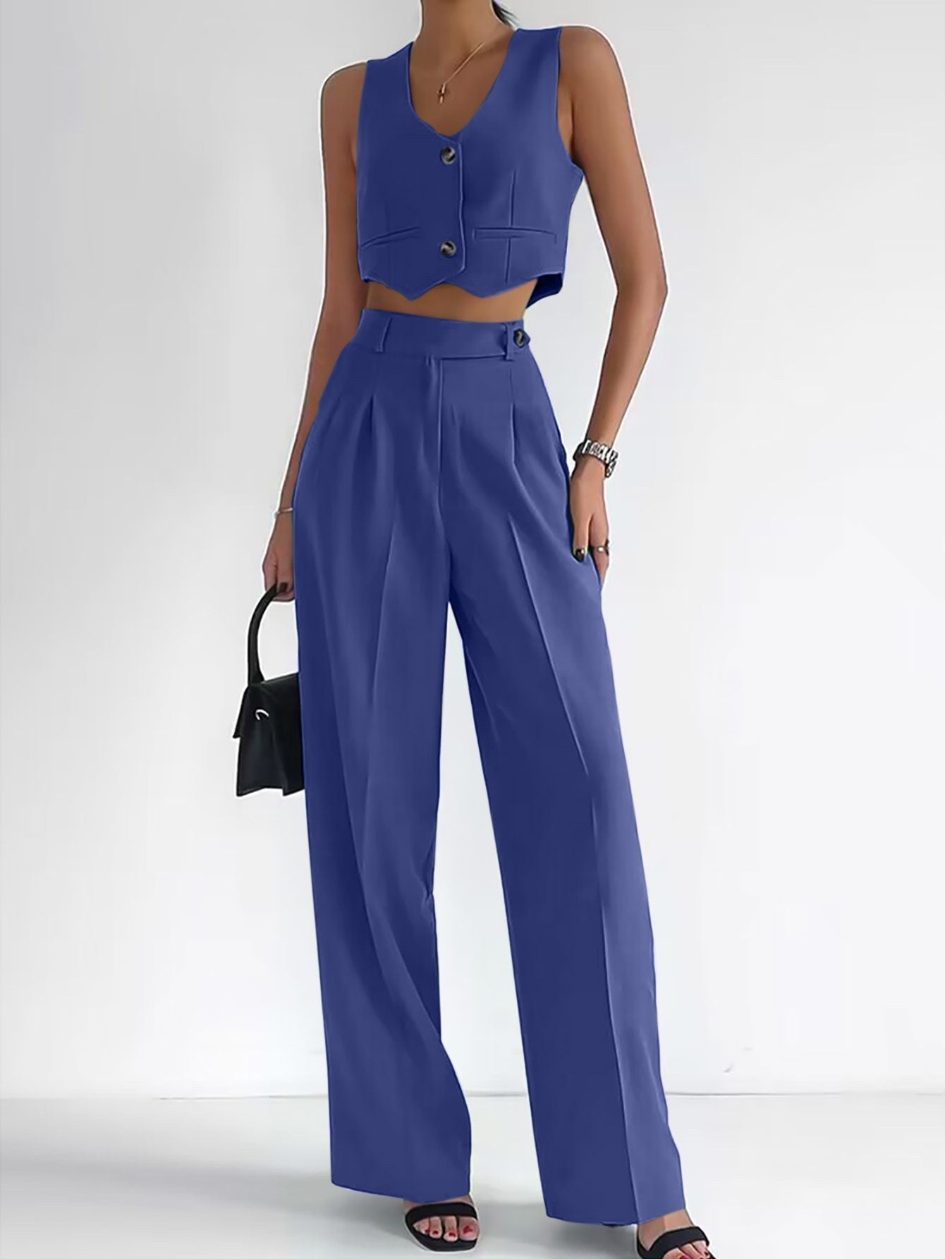 Street-Wave Women's Sleeveless Top Two-Piece Set With Wide-Leg Pants Flattering Fit