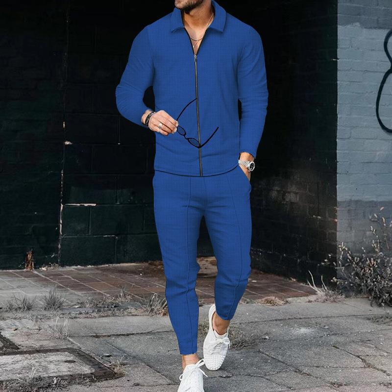 Street-Wave Mens Casual Suit Stylish Textured Top And Modern Pants For Urban Everyday Wear