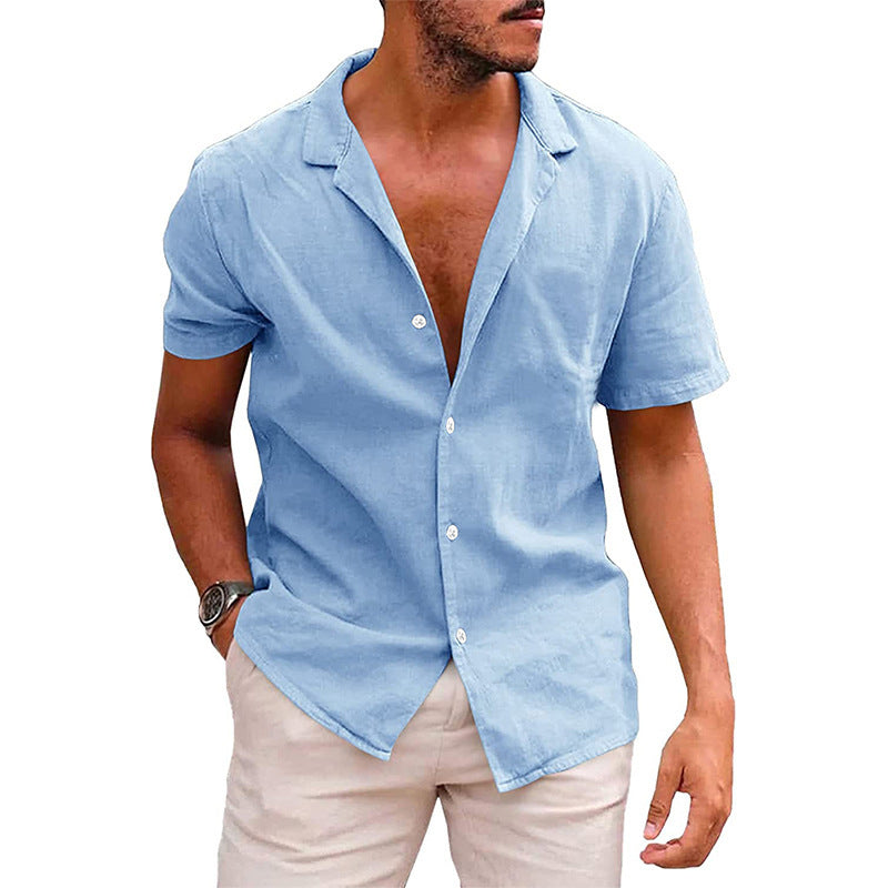 Streetwave Mens Casual Linen Shirt Half Collar Breathable Summer Comfort Short Sleeve Button Front
