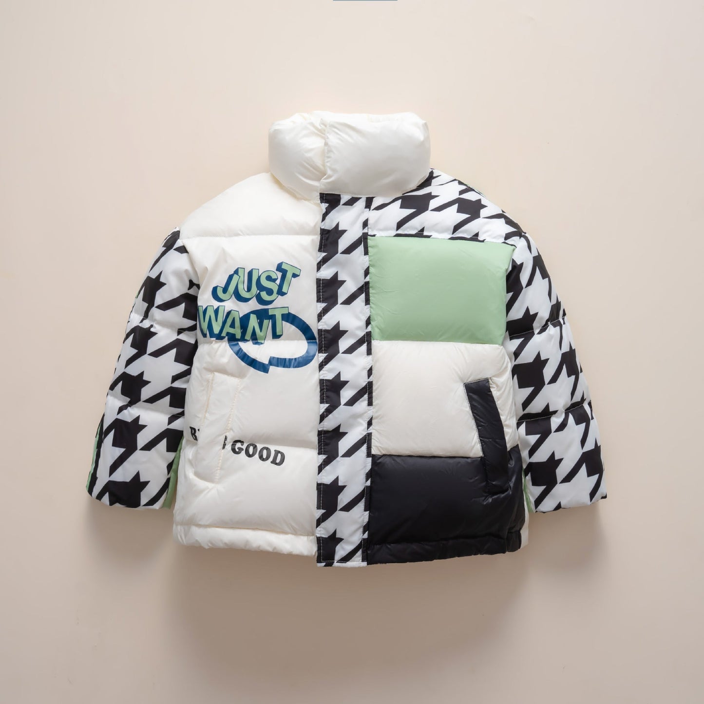 Street Wave Women Oversized Puffer Jacket With Trendy Patchwork Design For Cold Weather