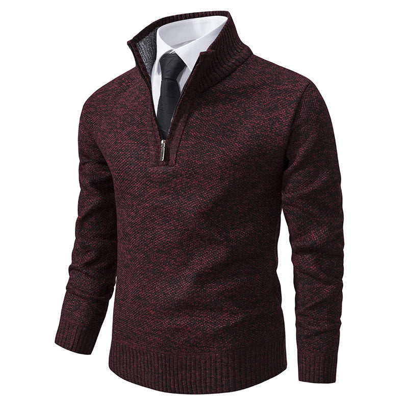 Street-Wave Men's Zip-Up Knit Pullover With Textured Surface For Stylish Everyday Warmth
