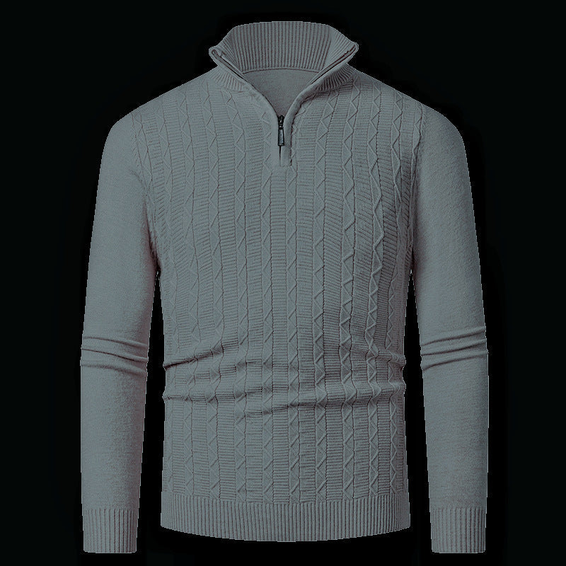 Street-Wave Men's Zip Collar Cable Knit Sweater Warm Breathable Modern Knitwear for Men