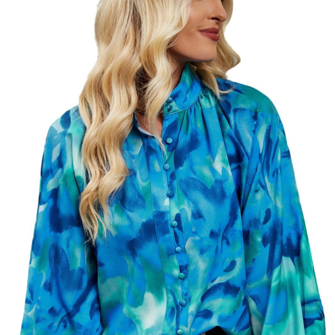 Street Wave Womens Blouse Relaxed Fit Long Sleeve Artistic Print Breathable