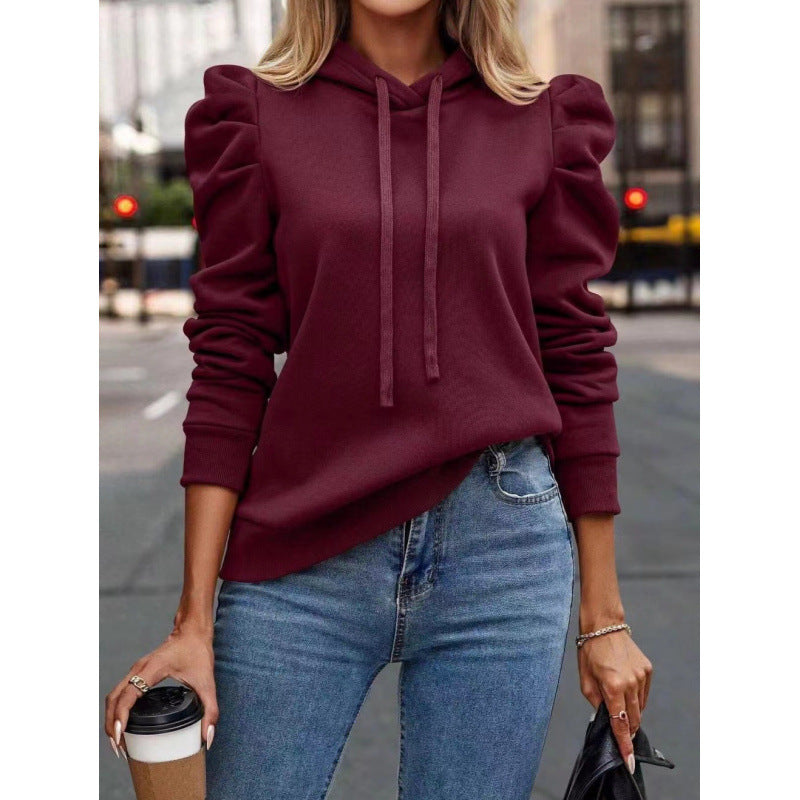 Street-wave Women's Puff Sleeve Hoodie With Practical Pockets For Modern Style And Comfort