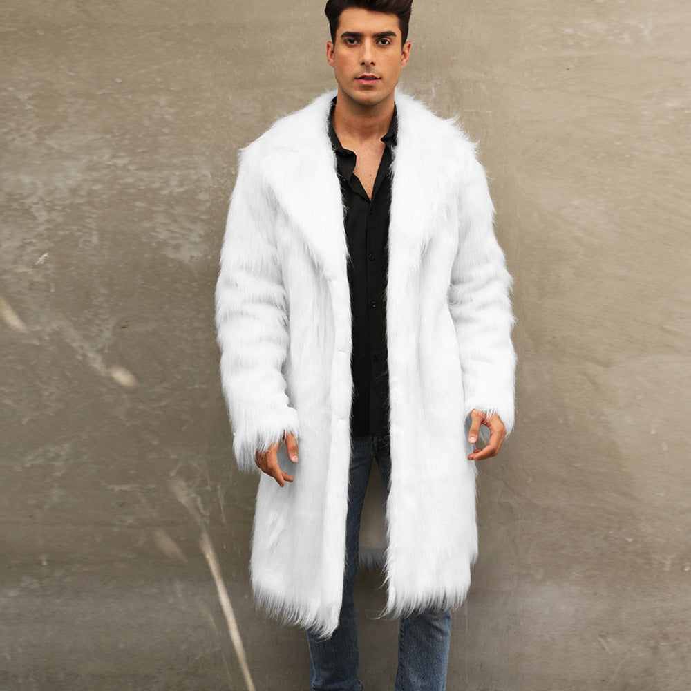 Street-wave Men's Luxurious Plush Coat With Wide Lapel And Slim Fit For Cold Days