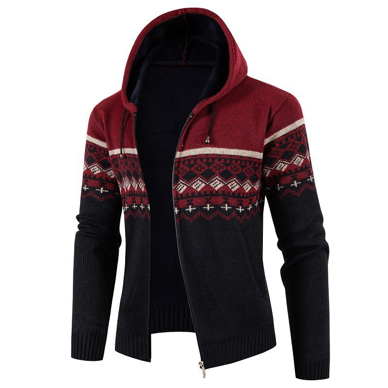 Streetwave Norwegian Pattern Hoodie For Men Cozy Nordic Knit Zip Sweatshirt Warm Winter Essential
