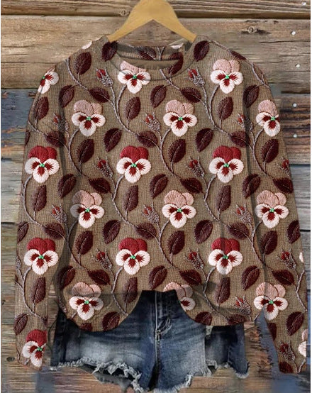 Street-Wave Floral Sweater for Women Cozy Knit With Bold Flower Pattern Versatile Chic Pullover