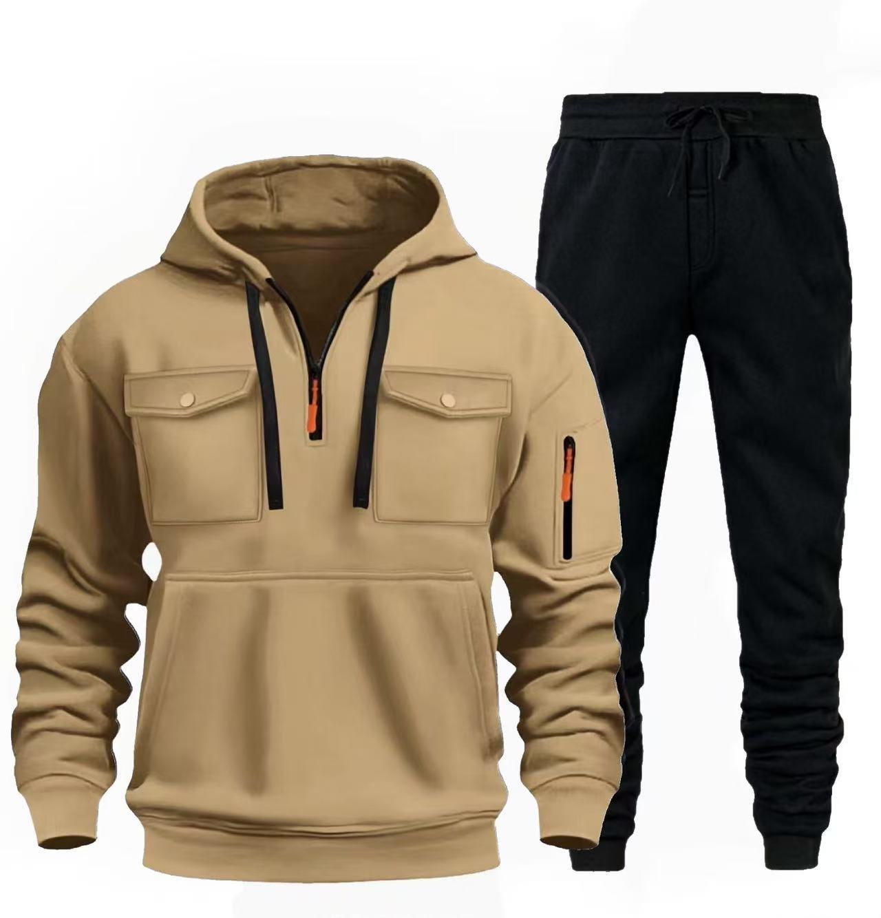 Street-wave Men's Hoodie Jogger Set With Functional Pockets For Active Men Comfortable Style